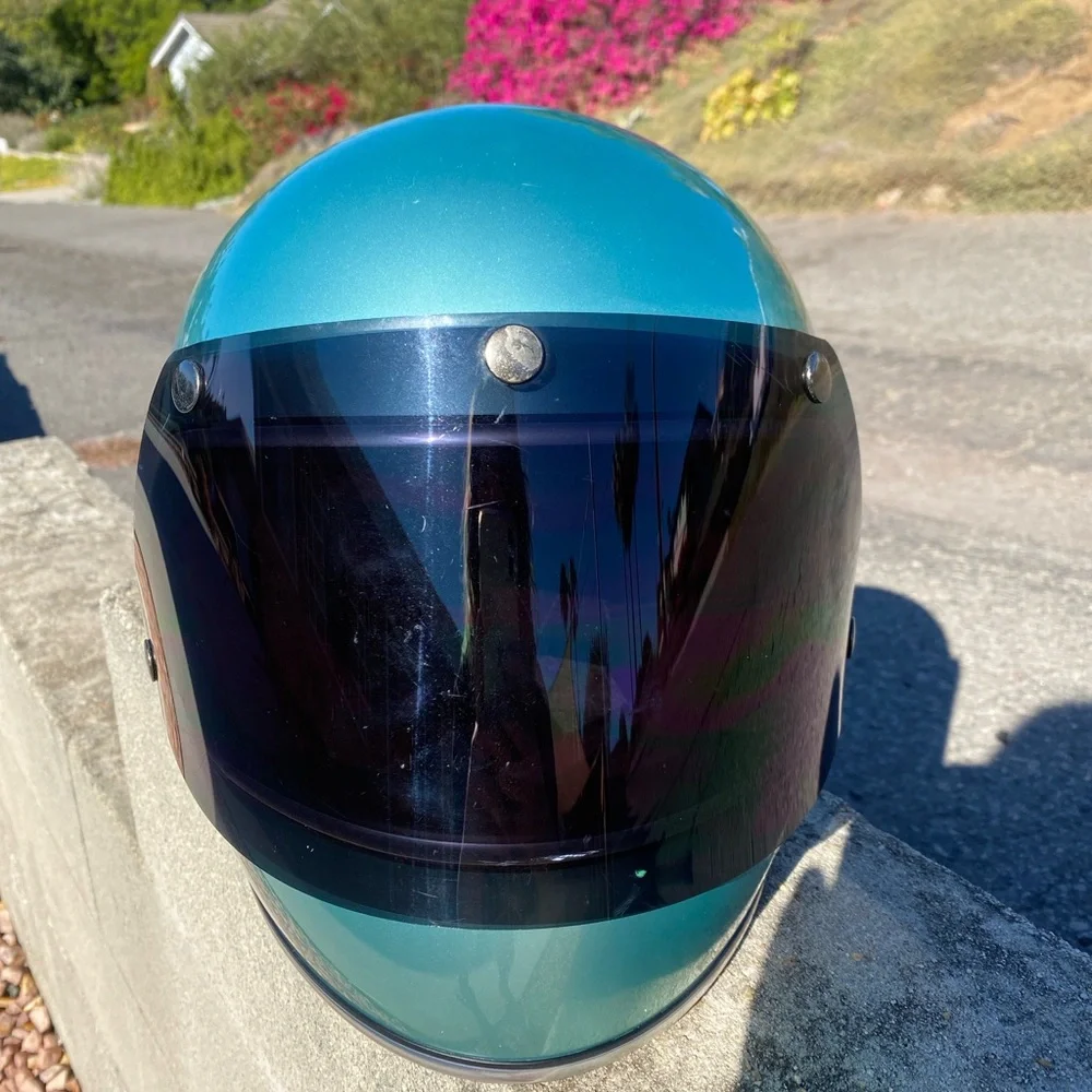 Hand Painted Rose Floral Biltwell Gringo Seafoam Green Motorcycle Helmet Size M - Picture 5 of 5